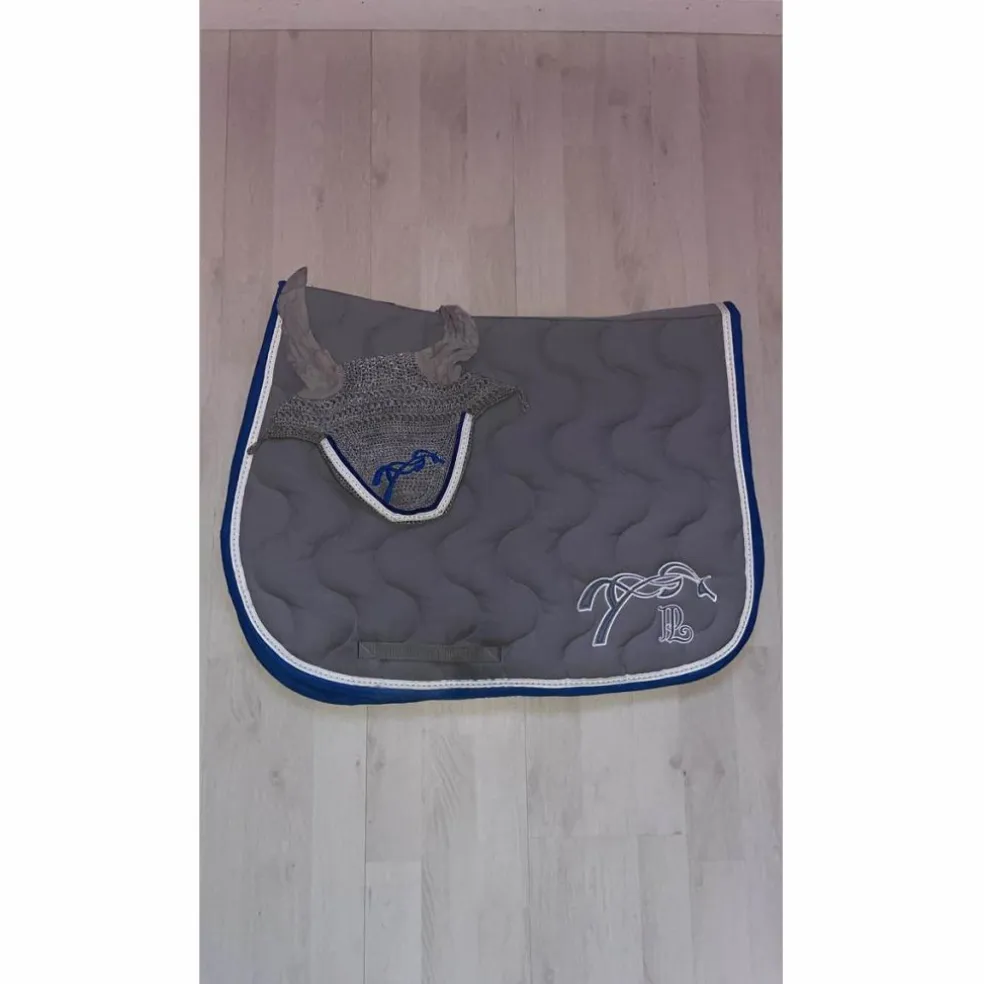 Ensemble tapis bonnet Pénélope gris et bleu roi