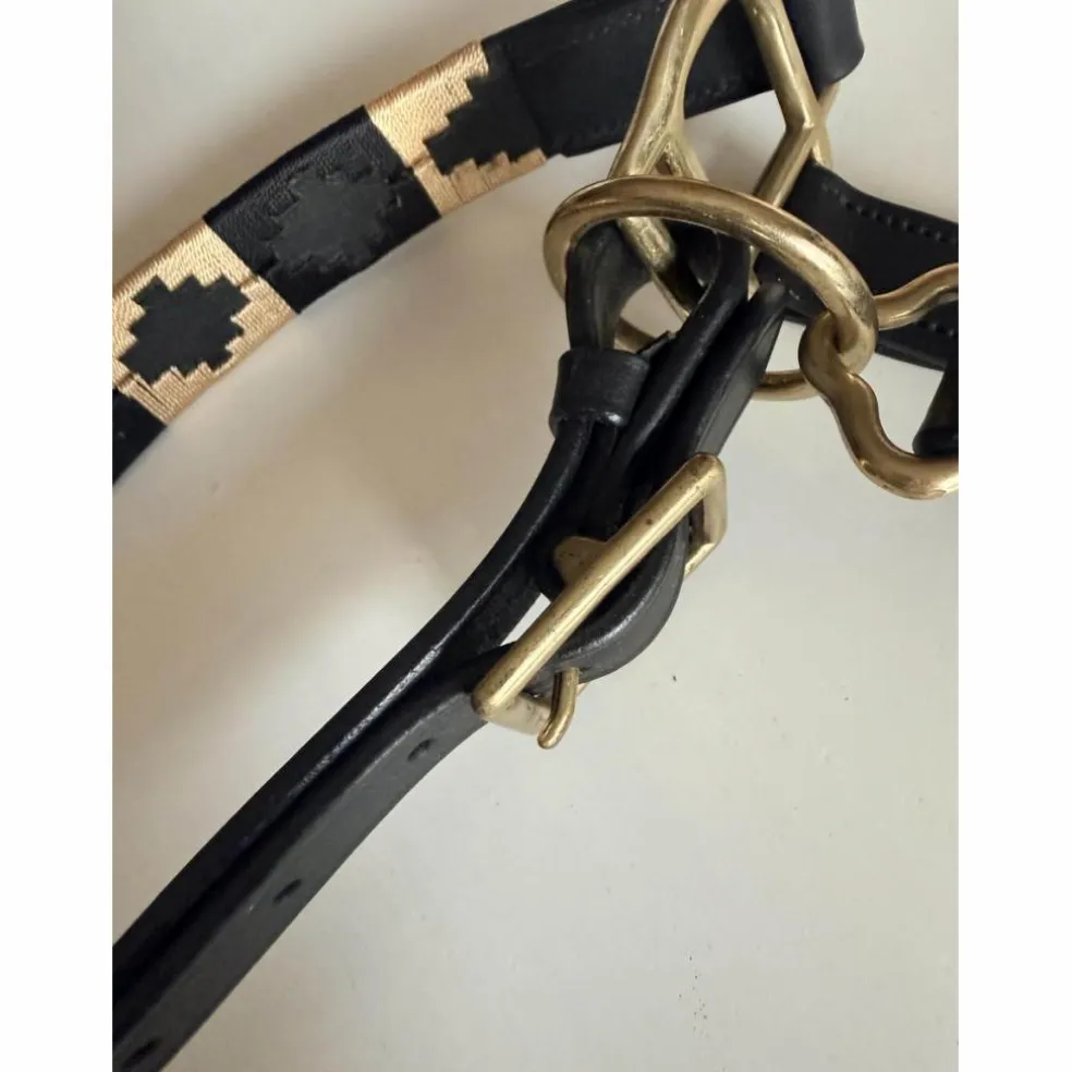 Licol en Cuir Artisanal "LD Black" | Bouclerie Inox & Détails Or