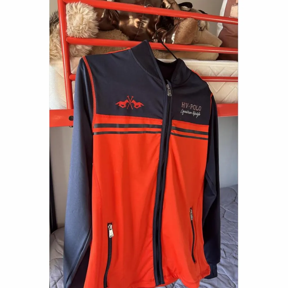 VESTE ZIP HV POLO ROUGE/MARINE MANCHE LONGUE AVEC ELEGANT LOGO EN STRASS * TAILLE M